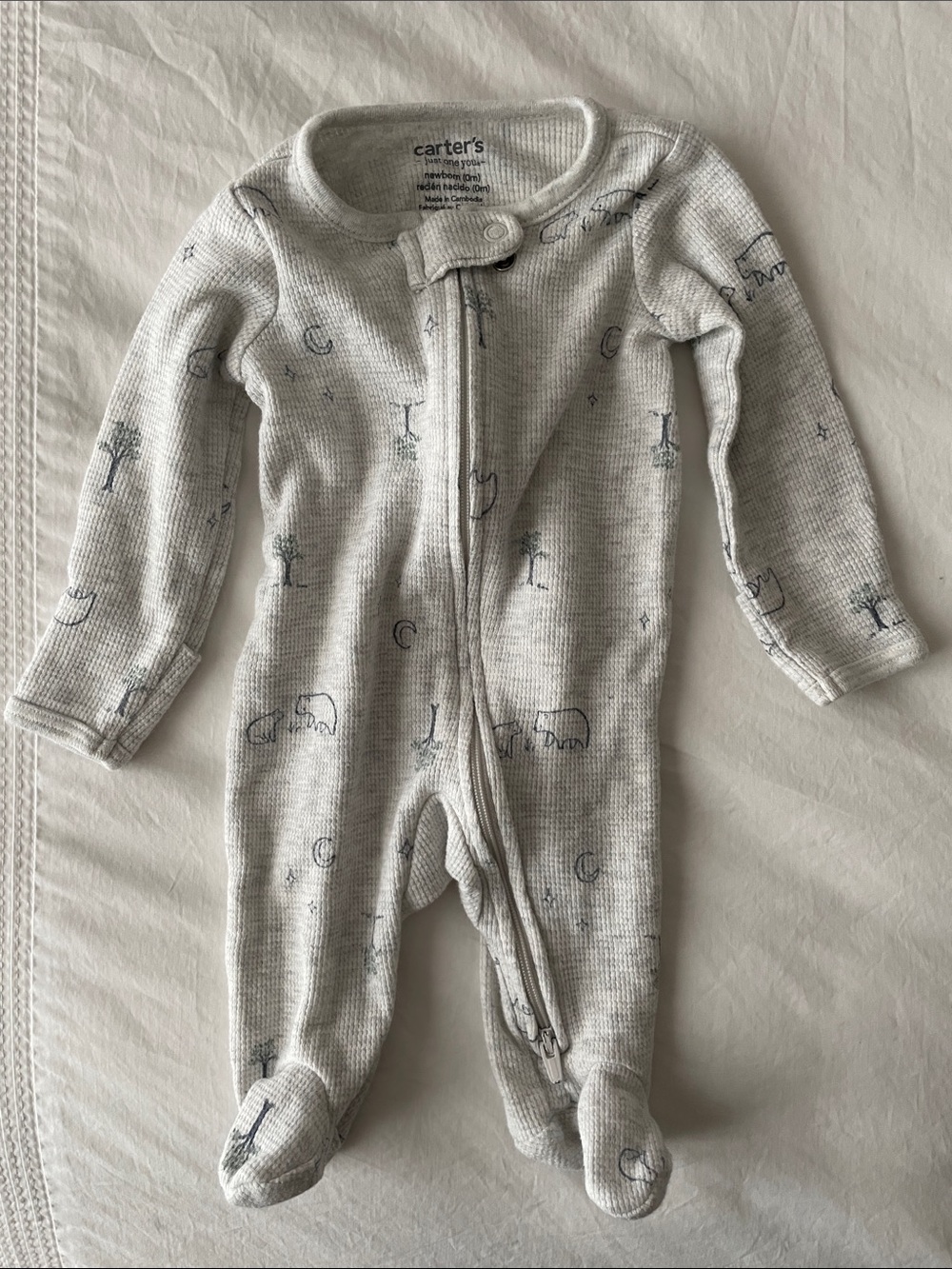 Carter's Light Gray One-Piece Footed Pajamas with Pale Blue Animal Print